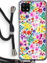 Case Company® - Samsung Galaxy A22 5G hoesje met Koord - Little Flowers - Telefoonhoesje met Zwart Koord - Bescherming aan alle Kanten en Over de Schermrand