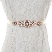 Bruiloft - Bruidsriem - Rhinestone - 4cm - Rose - Ivoor