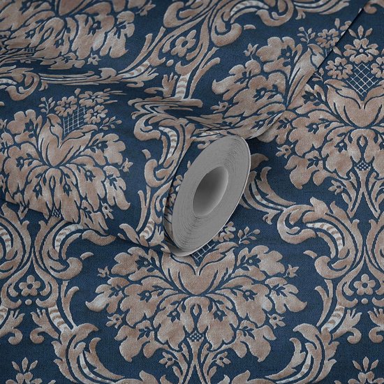 BAROK ORNAMENTEN BEHANG - Beige Blauw Creme Metallic - AS Creation Paradise Garden