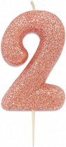 nummerkaars '2' 7 cm wax glitter rosÃ©goud