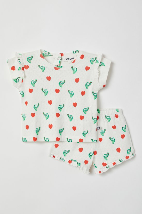 Woody - Meisjes Pyjama - wit met hartjes krokodil print - 3m