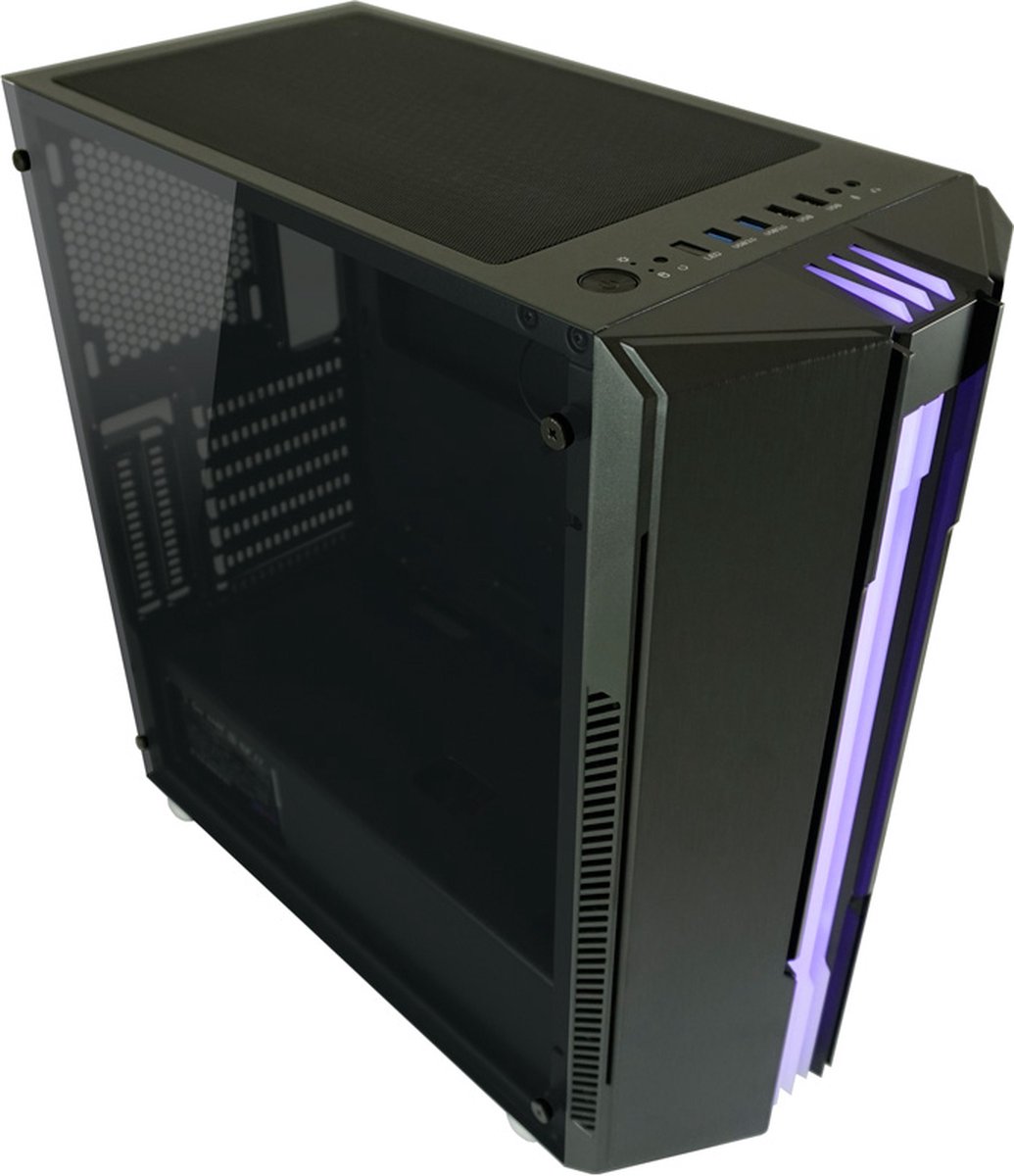 GAME HERO® Lycan B5 Gaming PC Behuizing Zijpaneel Van Gehard Glas RGB - 2 x USB 3.0 - 2 x USB 2.0 - HD-audio - Zwart