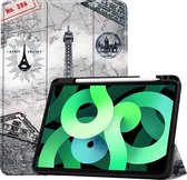 iPad Air 5 2022 Hoes 10.9 Inch Book Case Hoesje Met Pencil Houder - Eiffeltoren
