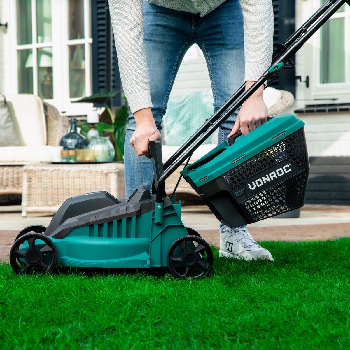 VONROC Grasmaaier 1300W en Grastrimmer 300W – Complete set – 32 cm maaibreedte - Drie instelbare maaihoogtes: 30/50/70 mm - Incl. 30L Opvangbak – foto 7