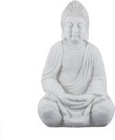 Relaxdays boeddha beeld - 50 cm hoog - tuindecoratie - zen beeld - polyresin - wit