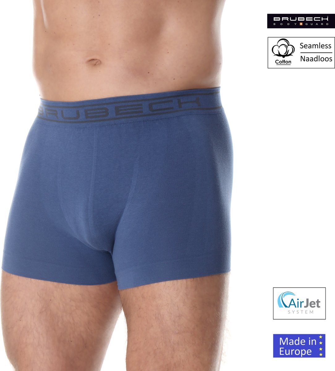 Brubeck Heren Ondergoed Boxershorts - Naadloos Elastisch Katoen - Jeansblauw L