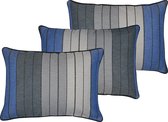Sierkussen Eugenie - Katoen - Duurzame Kwaliteit - Met Rits | 35 x 55 cm | Grijs / Zwart / Blauw Gestreept