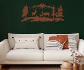 Wanddecoratie |Herten Familie /Deer Family| Metal - Wall Art | Muurdecoratie | Woonkamer |Bronze| 117x51cm