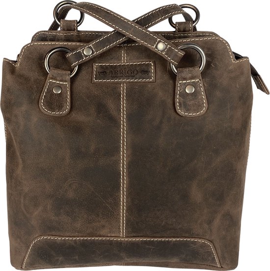 Rugzak - Schoudertas Dames - Buffelleer - Donkerbruin - Echt Leer - Crossbody Tas - Rugtas