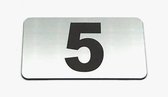 Nummerplaatje 5 - Nummerbordje - Huisnummer - Deur en Kamernummer - Lockernummer - Plakcijfers - Zelfklevend - Brievenbus Nummer - RVS Look - 80 mm x 50 mm x 1,6 mm - 5 jaar Garant