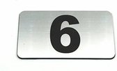 Nummerplaatje 6 - Nummerbordje - Huisnummer - Deur en Kamernummer - Lockernummer - Plakcijfers - Zelfklevend - Brievenbus Nummer - RVS Look - 80 mm x 50 mm x 1,6 mm - 5 jaar Garant