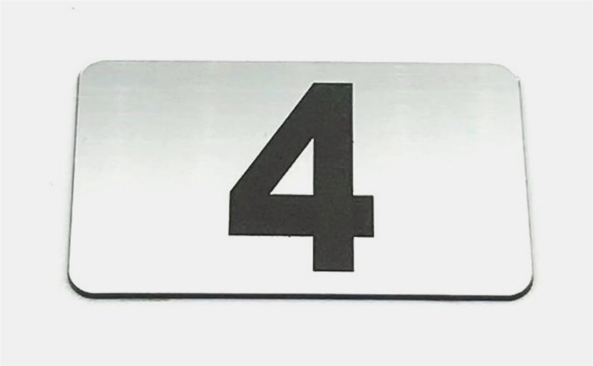 Nummerplaatje 4 - Nummerbordje - Huisnummer - Deur en Kamernummer - Lockernummer - Plakcijfers - Zelfklevend - Brievenbus Nummer - RVS Look - 80 mm x 50 mm x 1,6 mm - 5 jaar Garantie