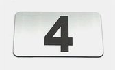 Nummerplaatje 4 - Nummerbordje - Huisnummer - Deur en Kamernummer - Lockernummer - Plakcijfers - Zelfklevend - Brievenbus Nummer - RVS Look - 80 mm x 50 mm x 1,6 mm - 5 jaar Garantie