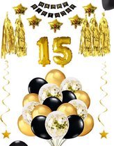 15 jaar verjaardag feest pakket Versiering Ballonnen voor feest 15 jaar. Ballonnen slingers sterren opblaasbaar cijfer 15
