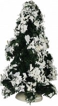 kerstboom sneeuwvlokken kerstdorp 15 cm groen/wit