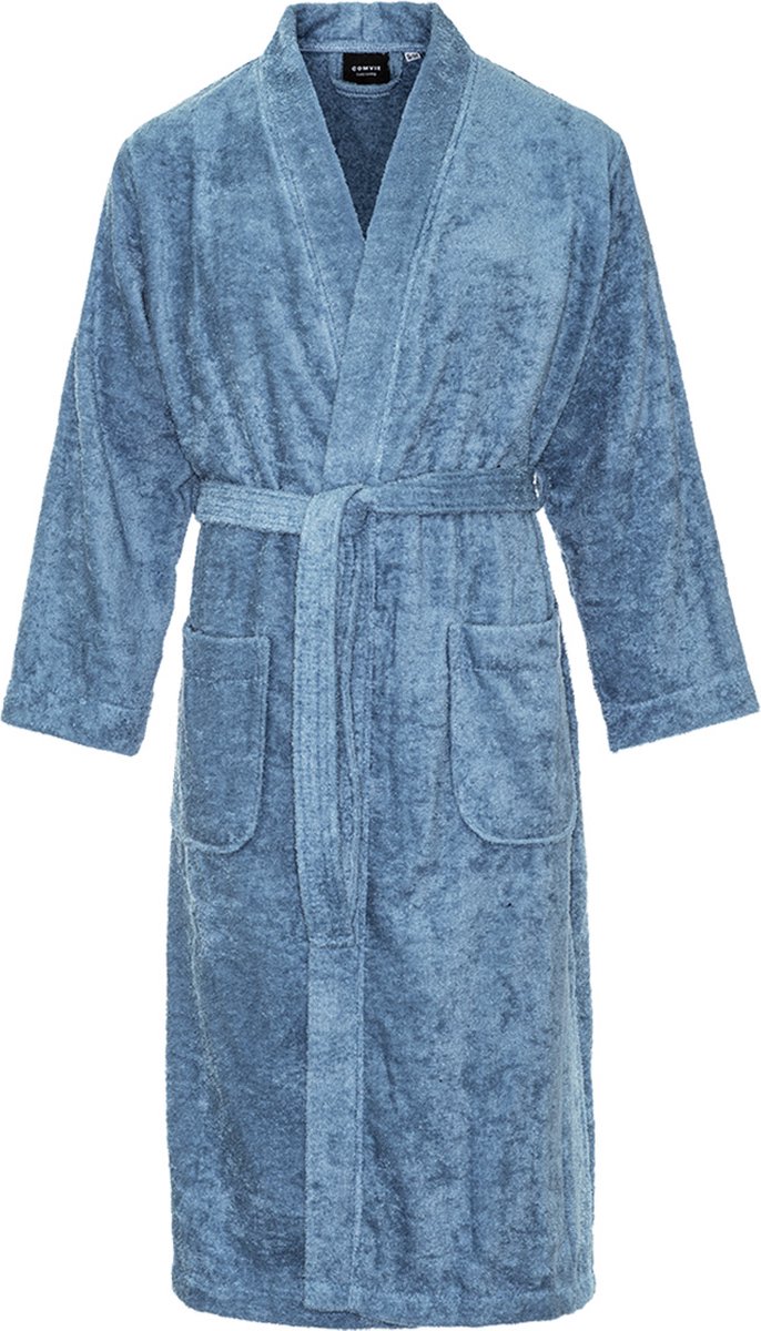 Kimono badstof katoen – lang model – unisex – badjas dames – badjas heren – sauna – denim blauw – S/M