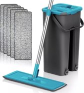 Qassel™ Vloerwisser - Dweilsysteem - Dweilset - Schoonmaakmiddel - Vloertrekker Met Steel - 4 Pads - Zelfreinigend Mechanisme - Mop - Microvezel - Clean Flat - Zwart