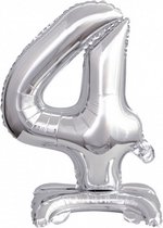 folieballon cijfer 4 staand 38 cm zilver