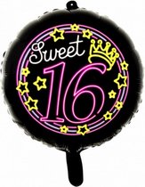 folieballon Sweet 16 rond 46 cm zwart/roze