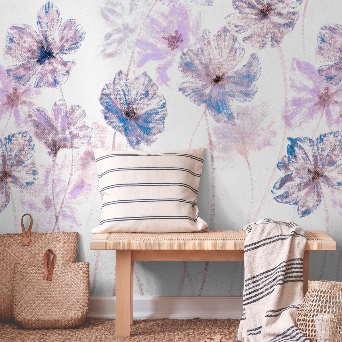 Bloemenbehang Poppy Paars - Rol / Purple