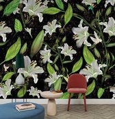 WallHaus - Bloemenbehang Lily - Zwart Groen - 300cm x 280cm