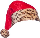 kerstmuts Luipaard 28 cm polyester rood/bruin