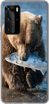 Telefoonhoesje Geschikt voor Huawei P40 Pro hoesje - Beer - Bruin - Vis - Siliconen Telefoonhoesje