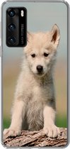 Geschikt voor Huawei P40 hoesje - Wolf - Kind - Hout - Siliconen Telefoonhoesje