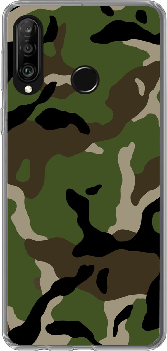 Telefoonhoesje Geschikt voor Huawei P30 Lite hoesje - Militair camouflage patroon - Siliconen Telefoonhoesje Telefoonhoesje