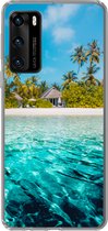 Geschikt voor Huawei P40 hoesje - Strand - Palmbomen - Zee - Siliconen Telefoonhoesje