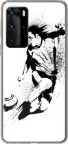 Geschikt voor Huawei P40 Pro hoesje - Een illustratie van een persoon die een voetbal richting doel schiet - Jongens - Jongetje - Kind - Siliconen Telefoonhoesje
