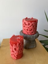 SilverNile Goods - Small Cylinder Candle with Farnese Lace - 1 Red Small Wide Scented Candle