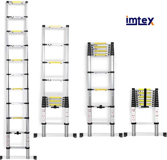 Balling Paradox vaak IMTEX Telescopische ladder - aluminium - 3.80 meter hoog - met balk |  bol.com