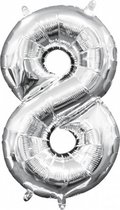 ballon cijfer 8 folie 40 cm zilver
