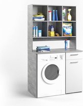 Wasmachinekast combinatie wit beton 185 x 103 x 60 cm - Badkamerkast wasmachine badkamer badkamermeubel