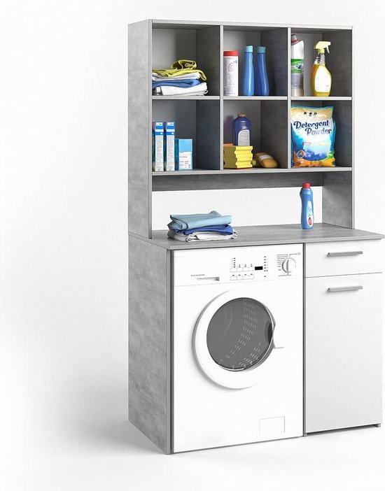 Wasmachinekast, 2 kasten, 180 x 64 x 30 cm, Sonoma eiken, mat wit