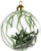 kerstbal dennentakjes Minoa 10 cm glas groen