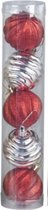 kerstballen draai 6 cm zilver/rood 5 stuks