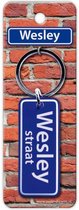 sleutelhanger straatnaam Wesley 9 cm staal blauw