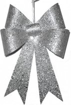 kersthanger strik glitter 30 x 23 cm zilver