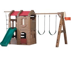 Step2 Naturally Playful Adventure Lodge Play Center - Speelkasteel - Stevige Ladder, Klimmuur, Touwladder, Glijbaan en Basketbalring
