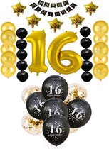 16 jaar verjaardag feest pakket Versiering Ballonnen voor feest 16 jaar. Ballonnen gouden slingers opblaasbare cijfers 16. 38 delig