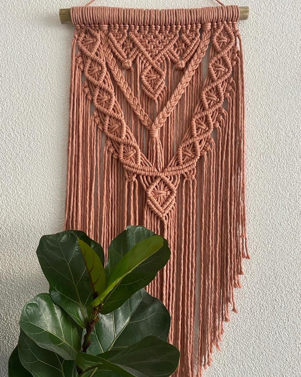 Muurdecoratie - macrame - macramé - 195 - poeder - handgemaakt - knopen - touw - wanddecoratie, wandkleed