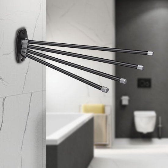 ABJ Porte-serviettes Porte-serviettes à bras mobiles 45cm avec kit de montage 4 bras Zwart