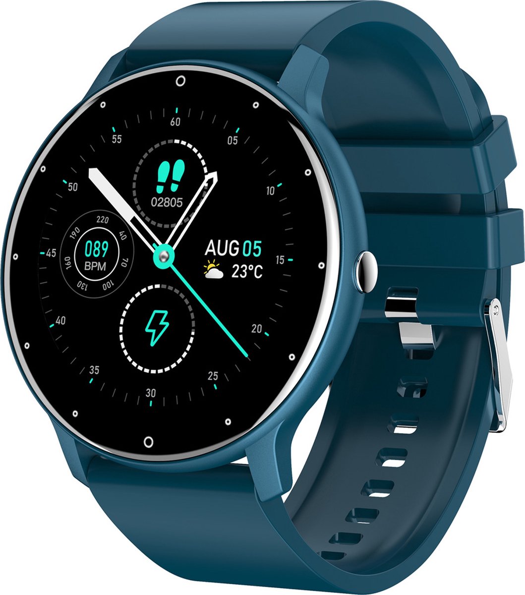 Qarano Excellence Pro Smartwatch - Smartwatch Heren - Smartwatch Dames - Smartwatch - Heren - Dames - Bel Notificatie - Bericht Notificatie - Activity Tracker - Bloeddruk Meter - Stappenteller - Verbrande Calorieën - Siliconen Band - Blauw