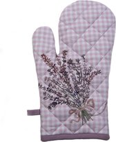 Clayre & Eef Ovenwant 18x30 cm Paars Wit Katoen Lavendel Ovenhandschoen