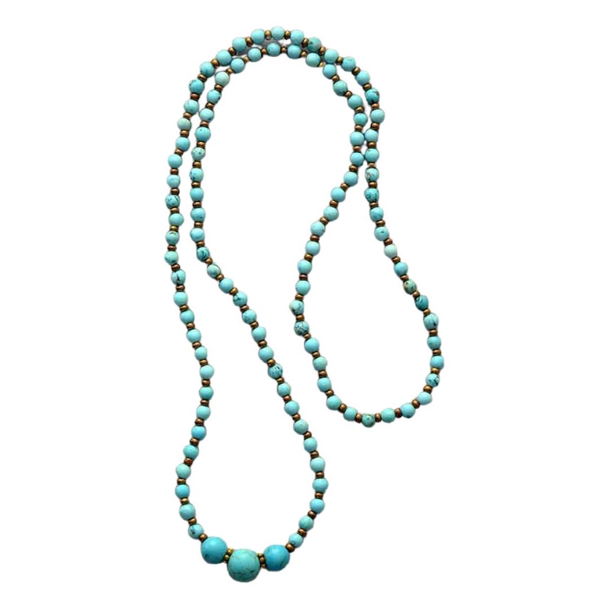 Marama - ketting Turkoois - lange ketting - edelsteen Turkoois - turquoise - brons - 69 cm.