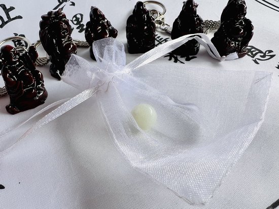 Une mini perle de jade + porte-clés Bouddha rouge-marron ensemble de 6 pièces Feng shui poupées porte-bonheur porte-bonheur