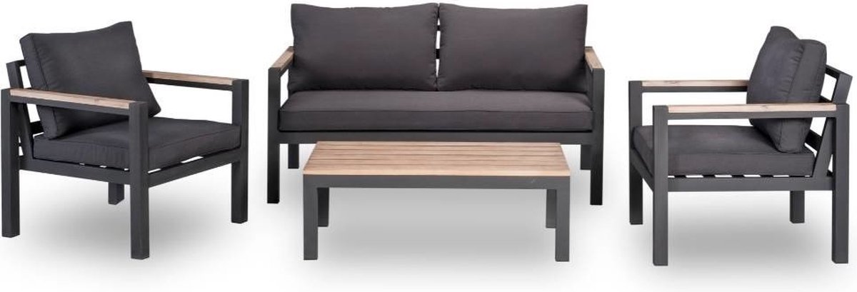 Firenza stoel-bank loungeset 4-delig | aluminium + hardhout | Light teaklook