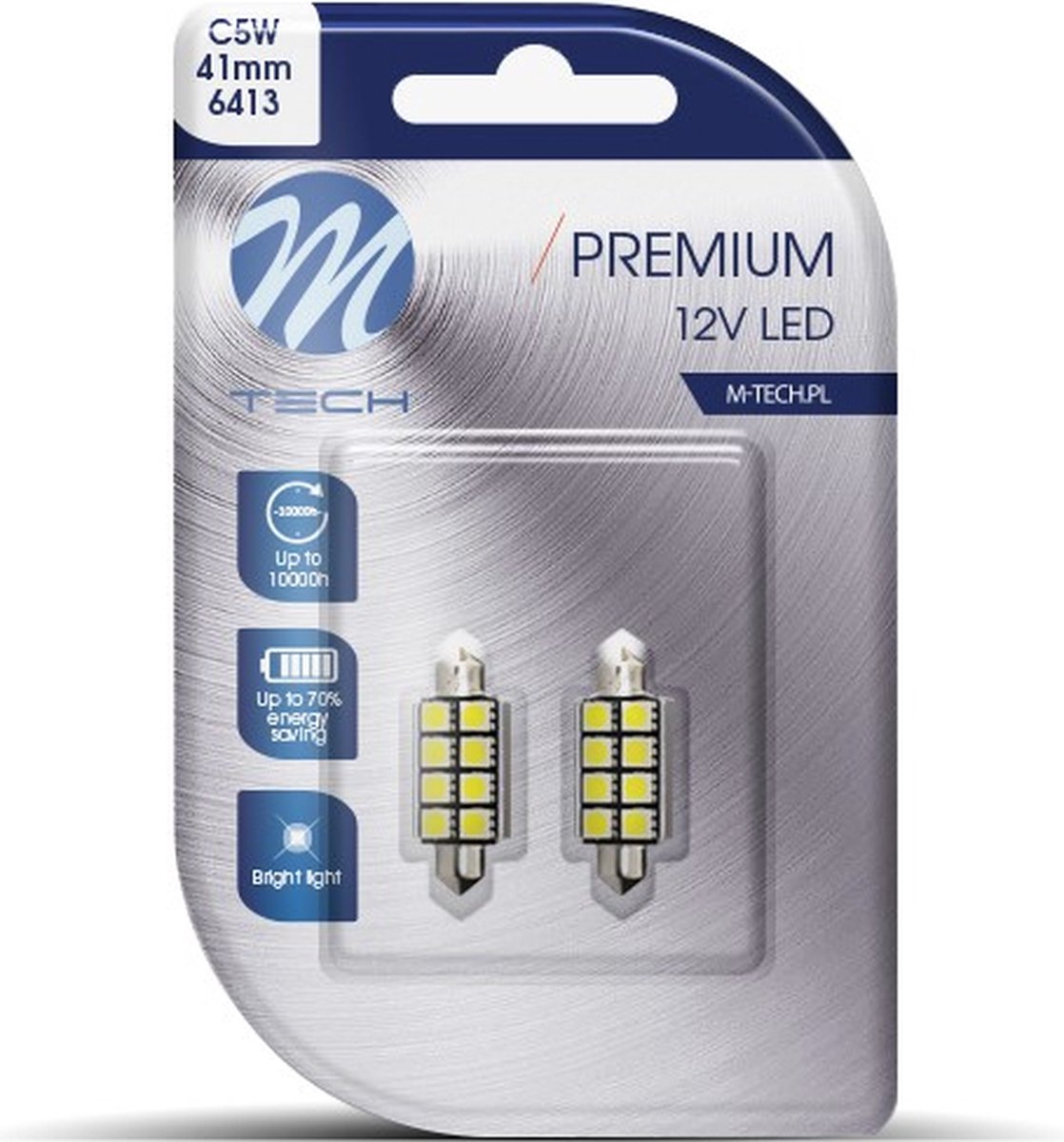 M-Tech LED C5W 12V 41mm - Premium 8x Led diode - Canbus - Wit - Set